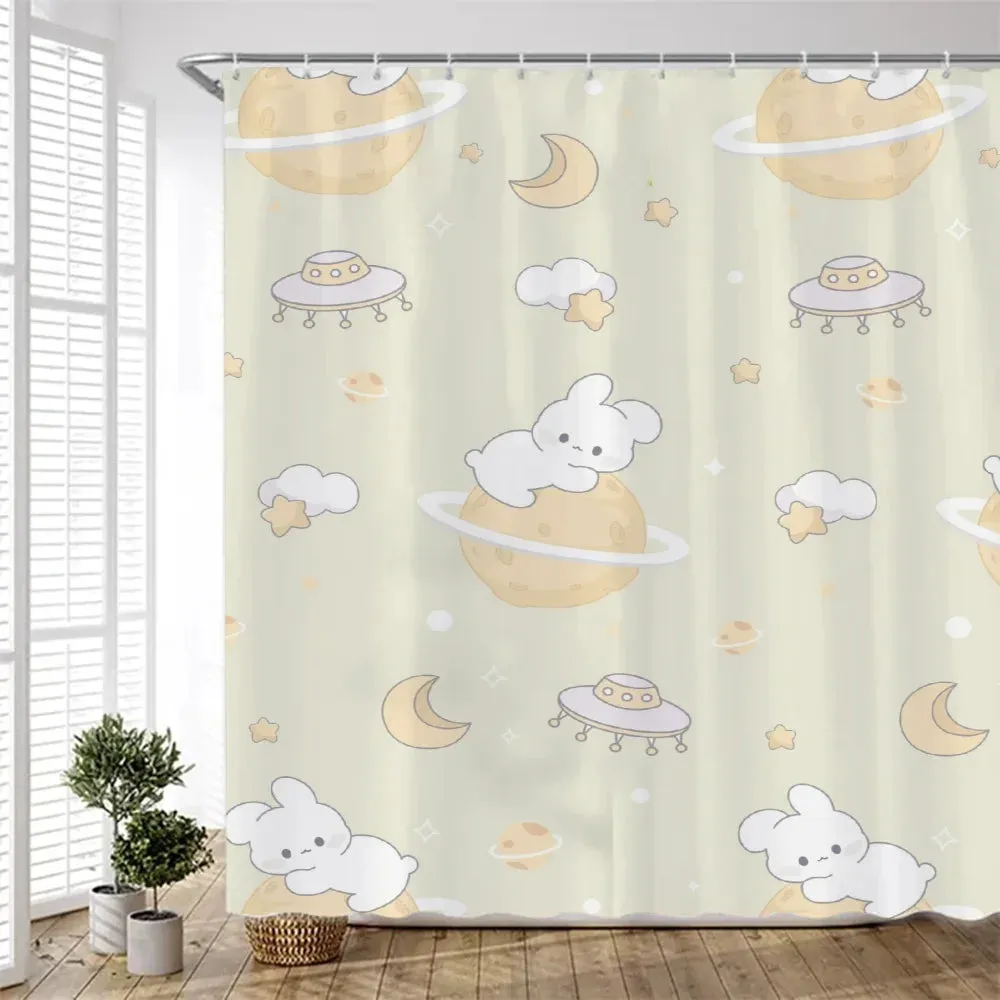 Universe and Rabbit Shower Curtain for Bathroom Accessories Bath Folding Partition Curtains Bedrooms Waterproof Fabric Set Home