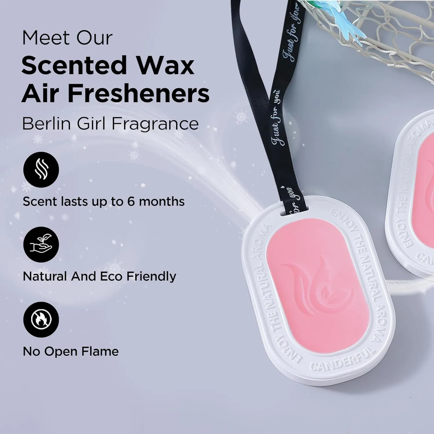 USHA SHRIRAM Wardrobe Air Freshener| Lasts Up to 6 Months (45g Each)| Berlin Girl Scented Wax for Cars, Drawers, Bedroom | Cupboard Freshener for Clothes | Hanging Loop with Plaster Case| Pack of 2